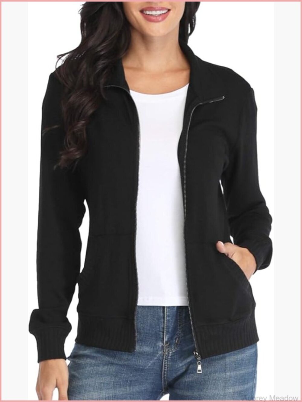 Women's Zip Up Stand Collar Hoodless Running Sweatshirt with Pockets